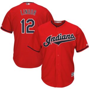 Men Cleveland Indians #12 Francisco Lindor "Mr. Smile" Red Cool Base Stitched MLB Jersey