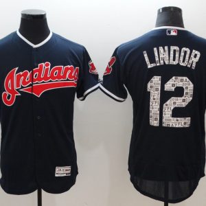 Men Cleveland Indians #12 Francisco Lindor Navy 2018 Spring Training Flexbase Stitched MLB Jersey