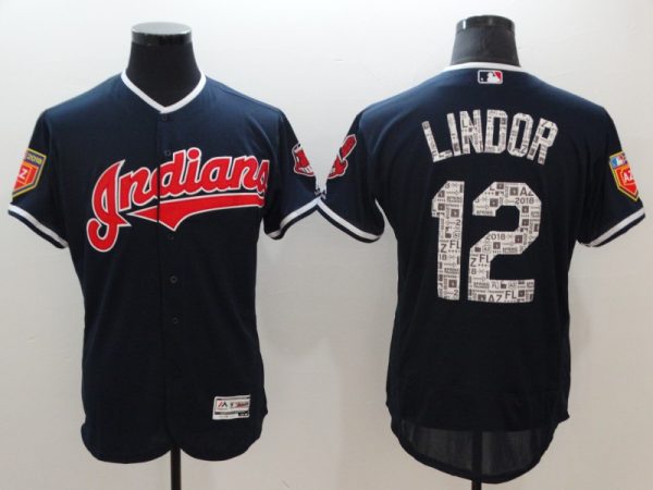 Men Cleveland Indians #12 Francisco Lindor Navy 2018 Spring Training Flexbase Stitched MLB Jersey