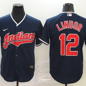 Men Cleveland Indians #12 Francisco Lindor Navy Cool Base Stitched MLB Jersey