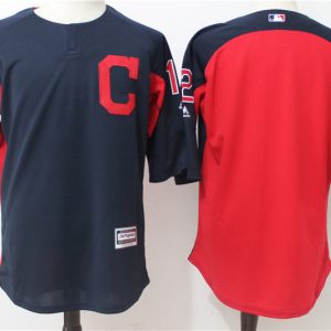 Men Cleveland Indians #12 Francisco Lindor Navy/Red Collection On-Field 3/4 Sleeve Batting Practice Stitched MLB Jersey