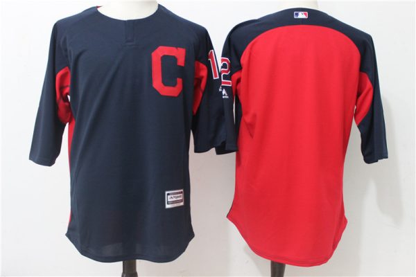 Men Cleveland Indians #12 Francisco Lindor Navy/Red Collection On-Field 3/4 Sleeve Batting Practice Stitched MLB Jersey