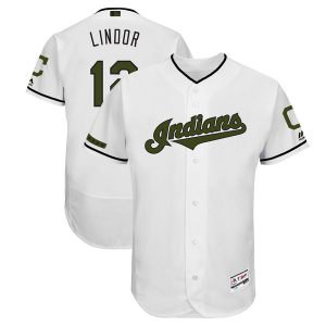 Men Cleveland Indians #12 Francisco Lindor White 2018 Memorial Day Flexbase Stitched MLB Jersey