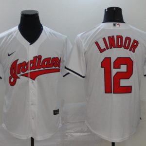 Men Cleveland Indians #12 Francisco Lindor White Cool Base Stitched MLB Jersey