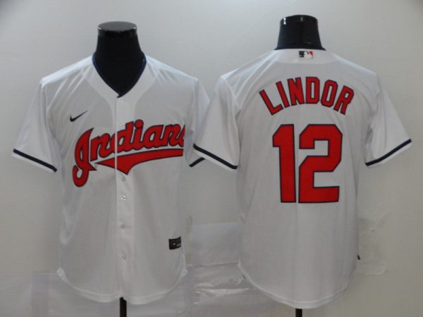 Men Cleveland Indians #12 Francisco Lindor White Cool Base Stitched MLB Jersey