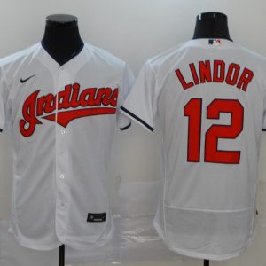 Men Cleveland Indians #12 Francisco Lindor White Flex Base Stitched MLB Jersey