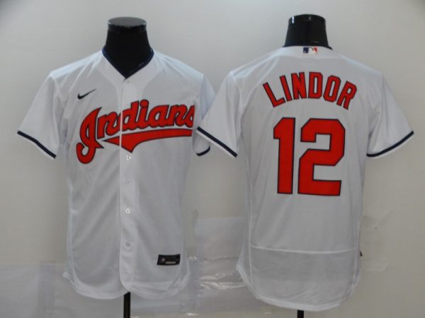 Men Cleveland Indians #12 Francisco Lindor White Flex Base Stitched MLB Jersey