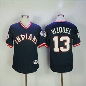 Men Cleveland Indians #13 Omar Vizquel Navy Turn Back The Clock Stitched MLB Jersey