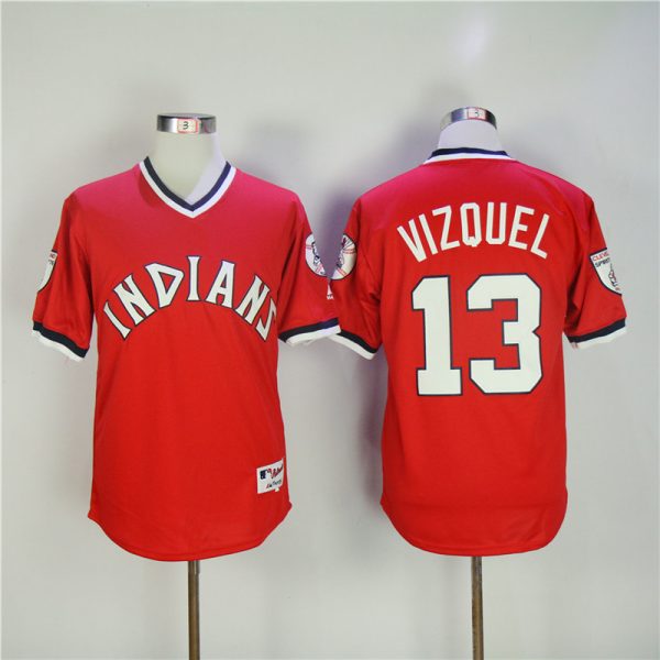 Men Cleveland Indians #13 Omar Vizquel Red Turn Back The Clock Throwback Stitched MLB Jersey