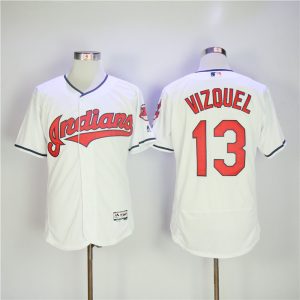 Men Cleveland Indians #13 Omar Vizquel White Flexbase Stitched MLB Jersey