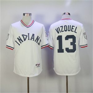 Men Cleveland Indians #13 Omar Vizquel White Pullover Cool Base Stitched MLB Jersey