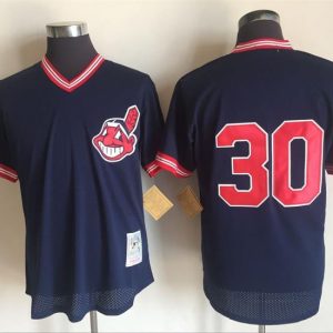 Men Cleveland Indians #30 Joe Carter Mitchell And Ness Blue Throwback Stitched MLB Jersey