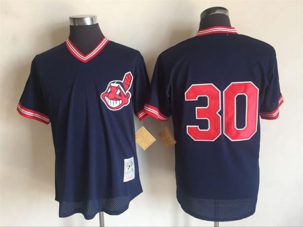 Men Cleveland Indians #30 Joe Carter Mitchell And Ness Blue Throwback Stitched MLB Jersey