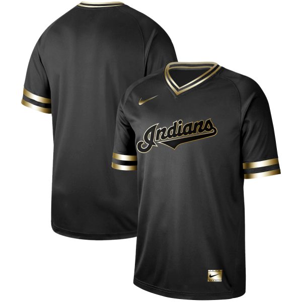 Men Cleveland Indians Black Gold Stitched MLB Jersey