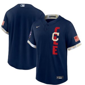 Men Cleveland Indians Blank 2021 Navy All-Star Cool Base Stitched MLB Jersey