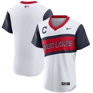 Men Cleveland Indians Blank 2021 White Little League Classic Home Flex Base Stitched Baseball Jersey