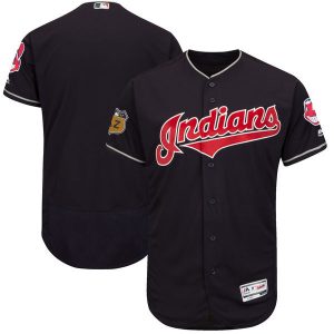 Men Cleveland Indians Majestic Navy 2017 Spring Training Flex Base Team Stitched MLB Jersey