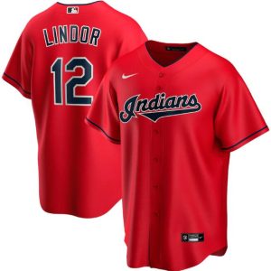 Men Cleveland Indians Red #12 Francisco Lindor Cool Base Stitched MLB Jersey