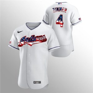 Men Cleveland Indians White #4 Bradley Zimmer 2020 Stars & Stripes Flex Base Stitched MLB Jersey