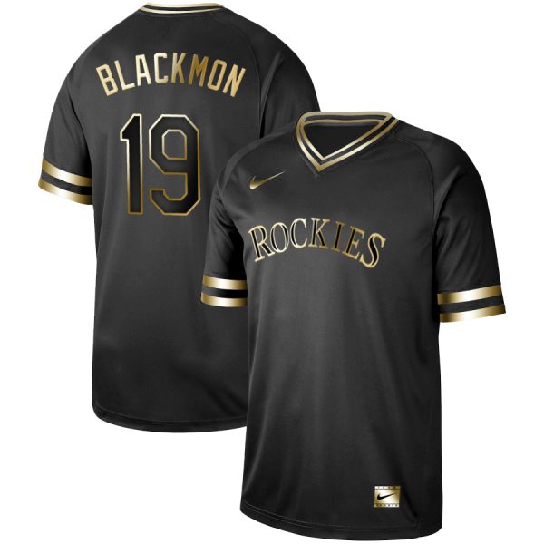 Men Colorado Rockies #19 Charlie Blackmon Black Gold Stitched MLB Jersey