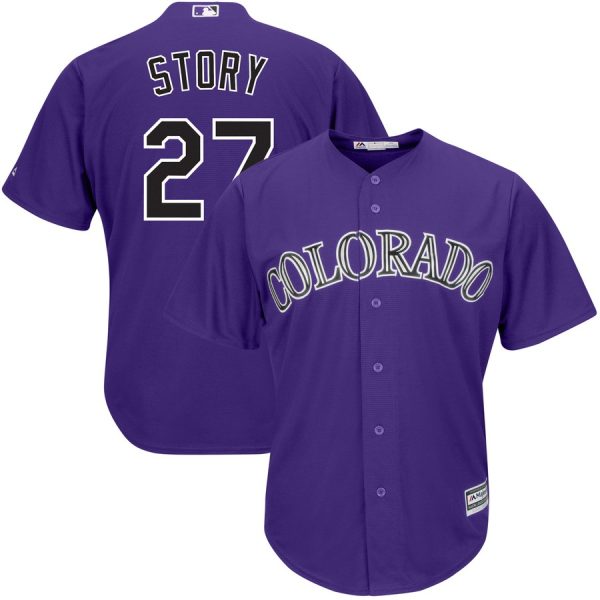 Men Colorado Rockies #27 Trevor Story Purple Cool Base Stitched MLB Jersey