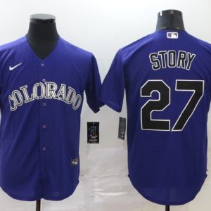 Men Colorado Rockies #27 Trevor Story Purple Cool Base Stitched MLB Jersey