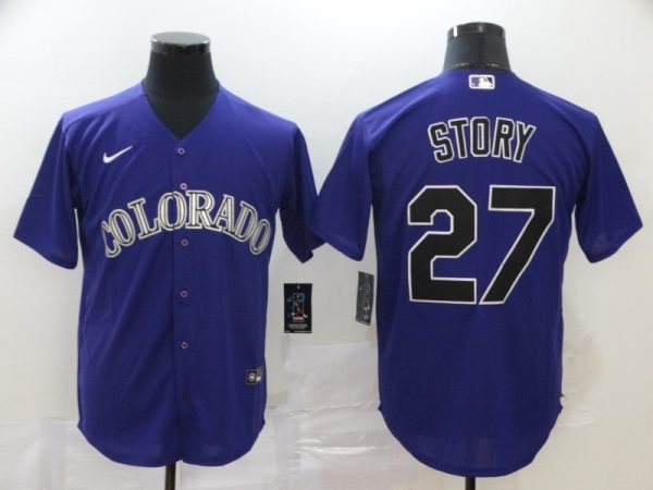 Men Colorado Rockies #27 Trevor Story Purple Cool Base Stitched MLB Jersey