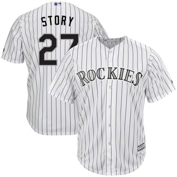 Men Colorado Rockies #27 Trevor Story White Cool Base Stitched MLB Jersey