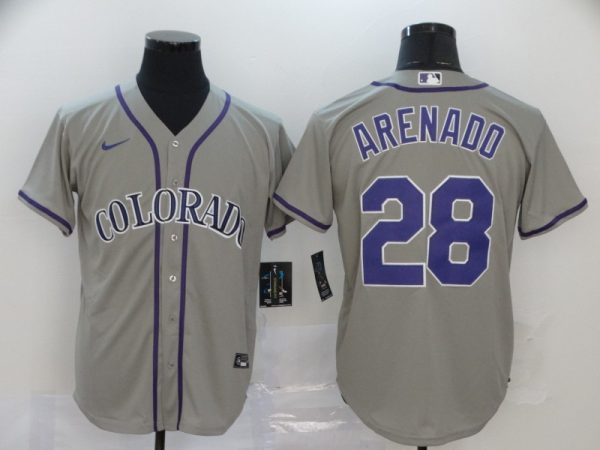 Men Colorado Rockies #28 Nolan Arenado Grey Cool Base Stitched MLB Jersey