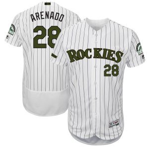 Men Colorado Rockies #28 Nolan Arenado Majestic White 2017 Memorial Day Collection Flex Base Player Stitched MLB Jersey