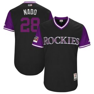 Men Colorado Rockies #28 Nolan Arenado "Nado" Majestic Black/Purple 2018 Players' Weekend Stitched MLB Jersey