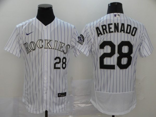 Men Colorado Rockies #28 Nolan Arenado White Flex Base Stitched MLB Jersey