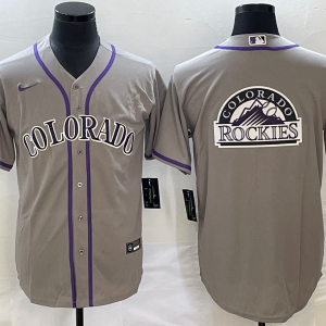 Men Colorado Rockies Gray Team Big Logo Stitched Baseball Jersey