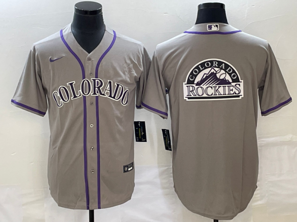 Men Colorado Rockies Gray Team Big Logo Stitched Baseball Jersey