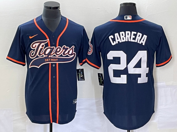 Men Detroit Tigers #24 Miguel Cabrera Navy Cool Base Stitched Baseball Jersey