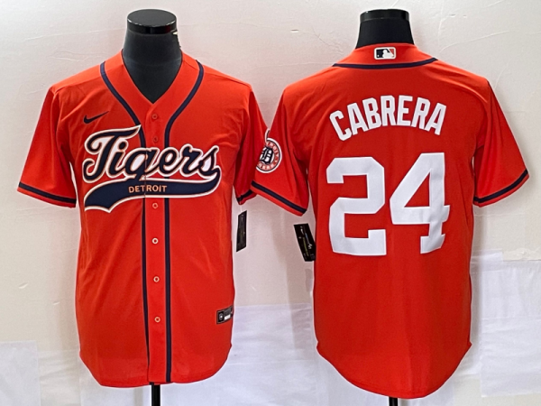 Men Detroit Tigers #24 Miguel Cabrera Orange Cool Base Stitched Baseball Jersey