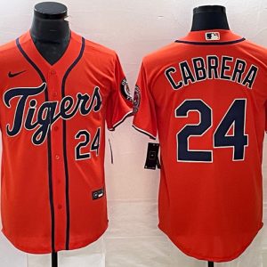 Men Detroit Tigers #24 Miguel Cabrera Orange Cool Base Stitched Baseball Jersey