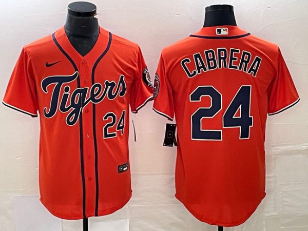 Men Detroit Tigers #24 Miguel Cabrera Orange Cool Base Stitched Baseball Jersey