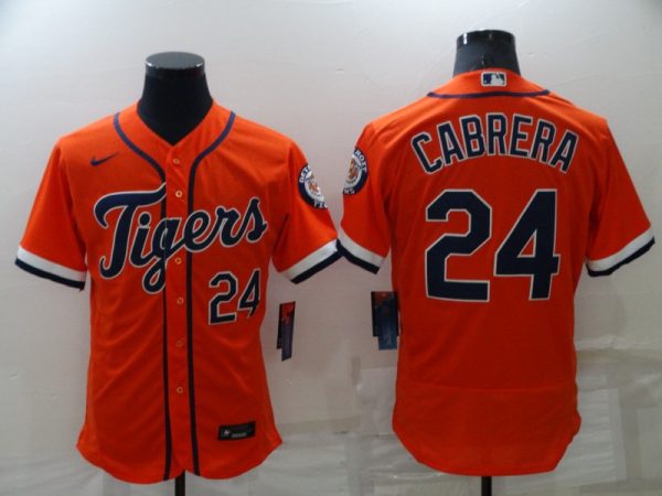 Men Detroit Tigers #24 Miguel Cabrera Orange Flex Base Stitched Jersey