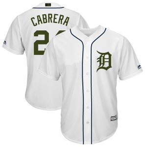 Men Detroit Tigers #24 Miguel Cabrera White 2018 Memorial Day Cool Base Stitched MLB Jersey