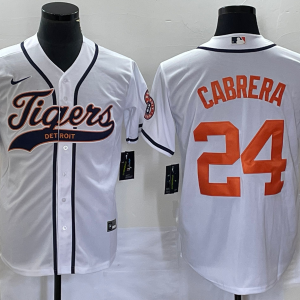 Men Detroit Tigers #24 Miguel Cabrera White Cool Base Stitched Baseball Jersey