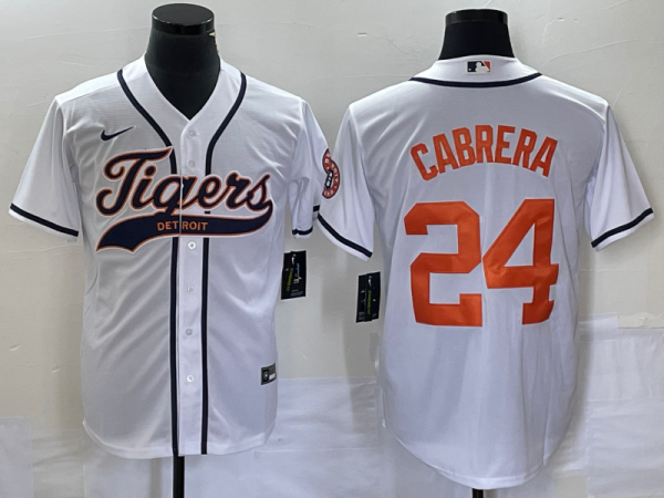 Men Detroit Tigers #24 Miguel Cabrera White Cool Base Stitched Baseball Jersey