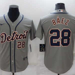 Men Detroit Tigers #28 Javier Baez Grey Cool Base Stitched Jersey