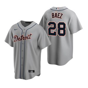 Men Detroit Tigers #28 Javier Baez Grey Cool Base Stitched Jersey