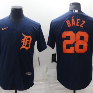 Men Detroit Tigers #28 Javier Baez Navy Cool Base Stitched Jersey