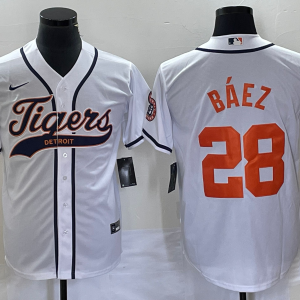 Men Detroit Tigers #28 Javier Baez White Cool Base Stitched Baseball Jersey