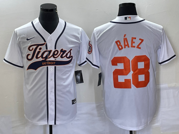 Men Detroit Tigers #28 Javier Baez White Cool Base Stitched Baseball Jersey