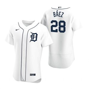 Men Detroit Tigers #28 Javier Baez White Flex Base Stitched Jersey