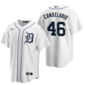 Men Detroit Tigers #46 Jeimer Candelario White Cool Base Stitched Jersey