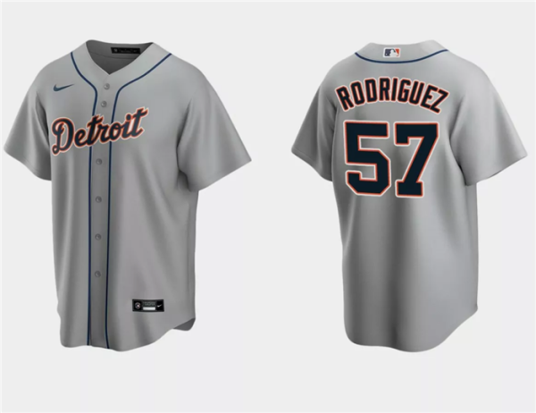 Men Detroit Tigers #57 Eduardo Rodriguez Gray Cool Base Stitched Jersey